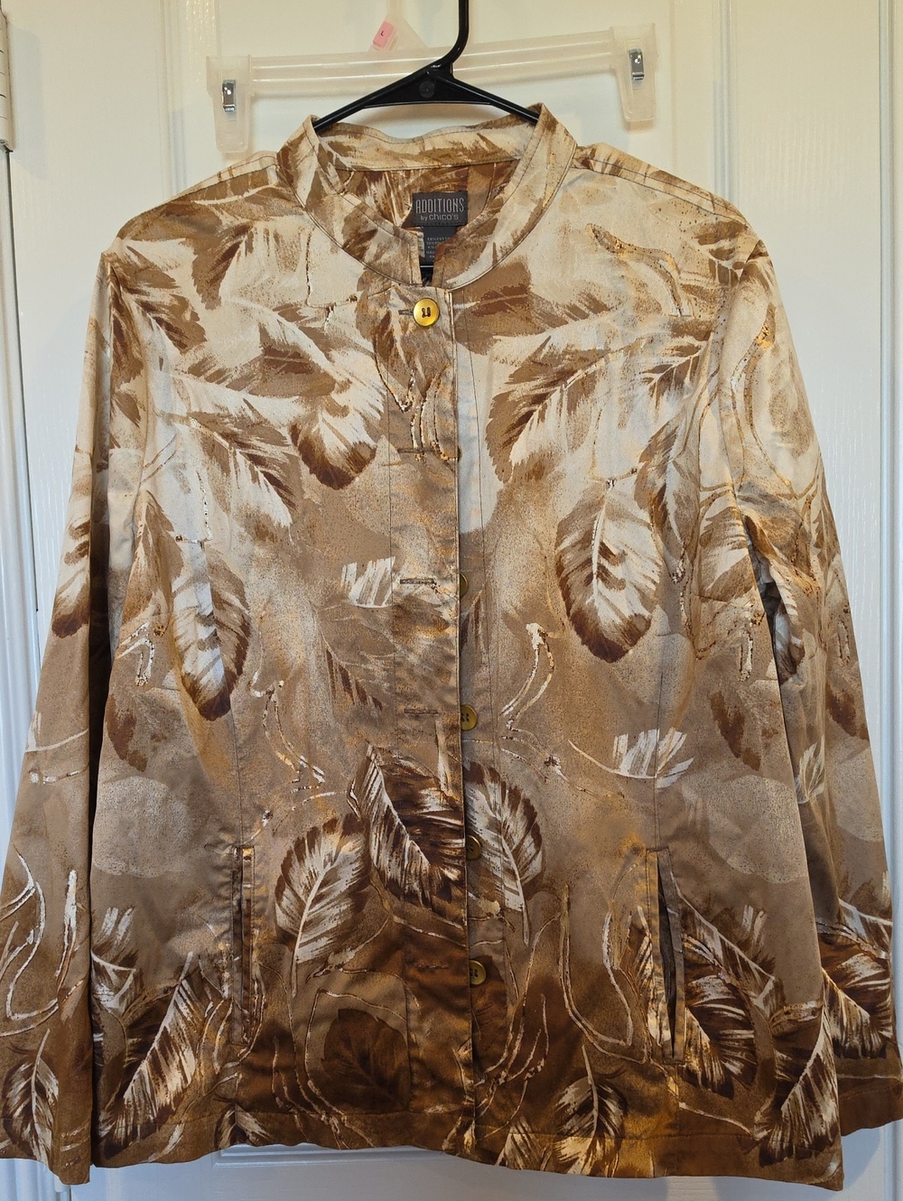 Additions, By Chico'Boutique-Style Women’s Feather Print Jacket in Brown & Cream